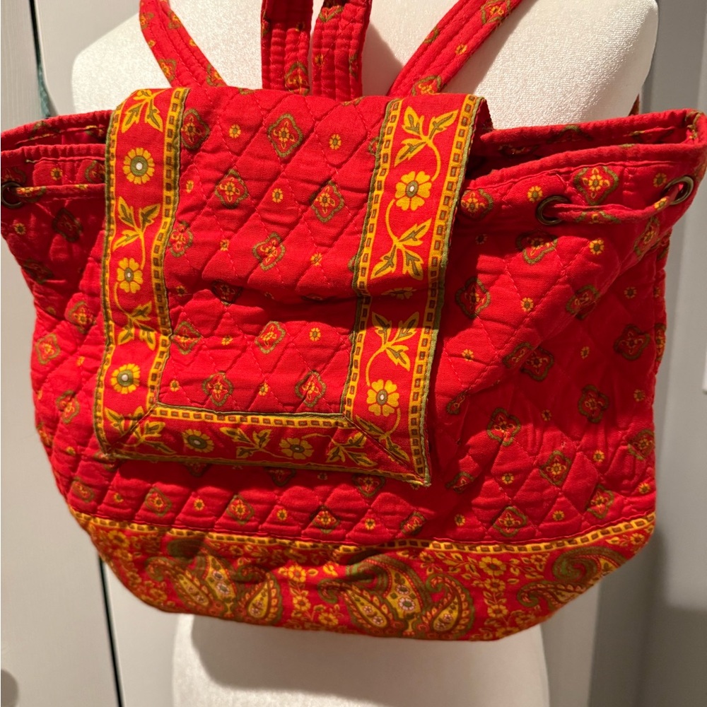 Red Quilted Floral Tote/backpack Bag
